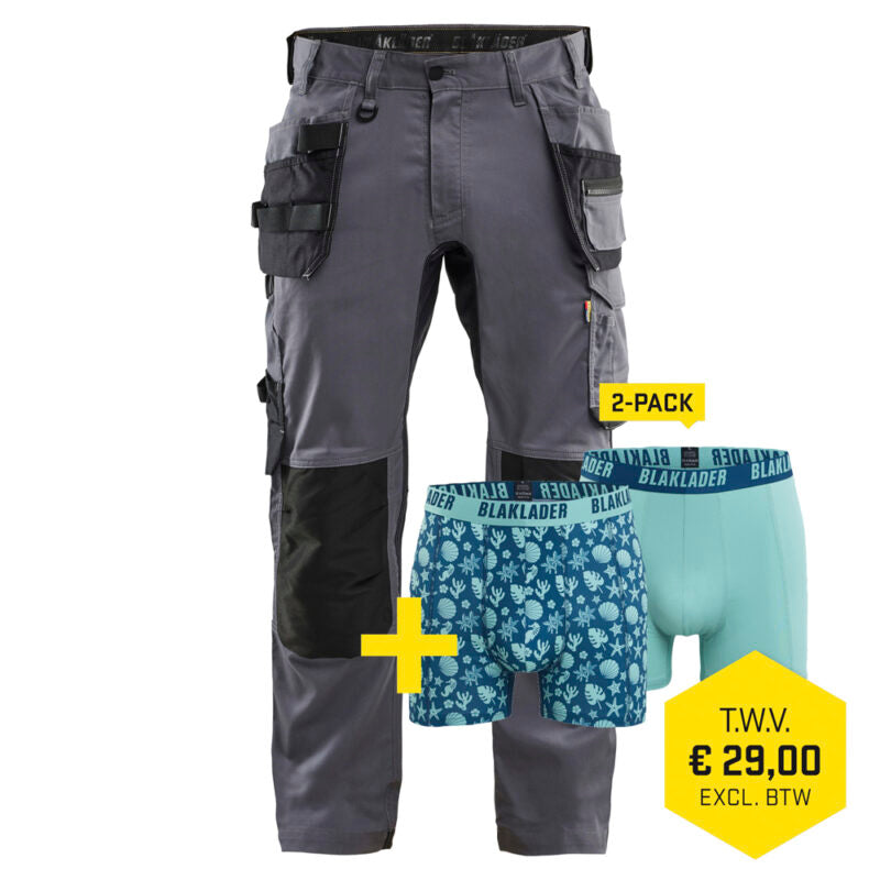 Blaklader 1750 1832 Werkbroek 2-weg stretch met gereedschapszakken + GRATIS 2-PACK BOXERSHORTS