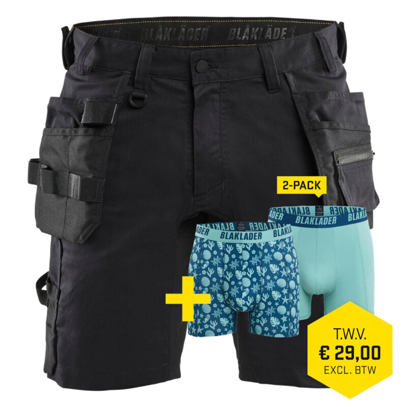 Blaklader 1752 1832 Short 2-Weg Stretch Met Gereedschapszakken + GRATIS 2-PACK BOXERSHORTS