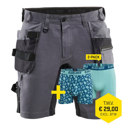 Blaklader 1752 1832 Short 2-Weg Stretch Met Gereedschapszakken + GRATIS 2-PACK BOXERSHORTS