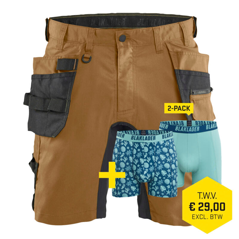 Blaklader 1752 1832 Short 2-Weg Stretch Met Gereedschapszakken + GRATIS 2-PACK BOXERSHORTS