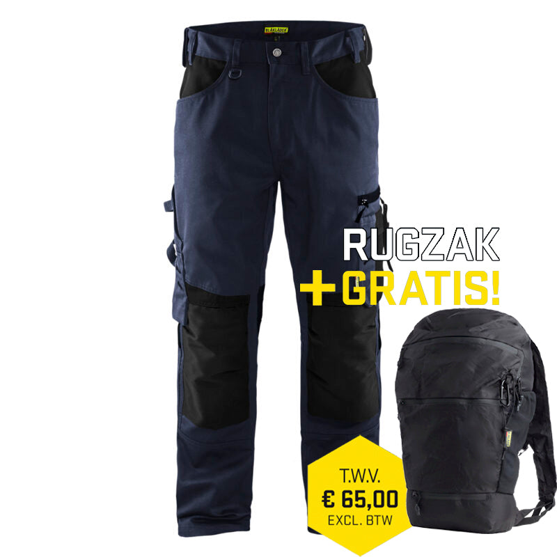 Blaklader werkbroek model 1556 in de kleur donker marineblauw en zwart.