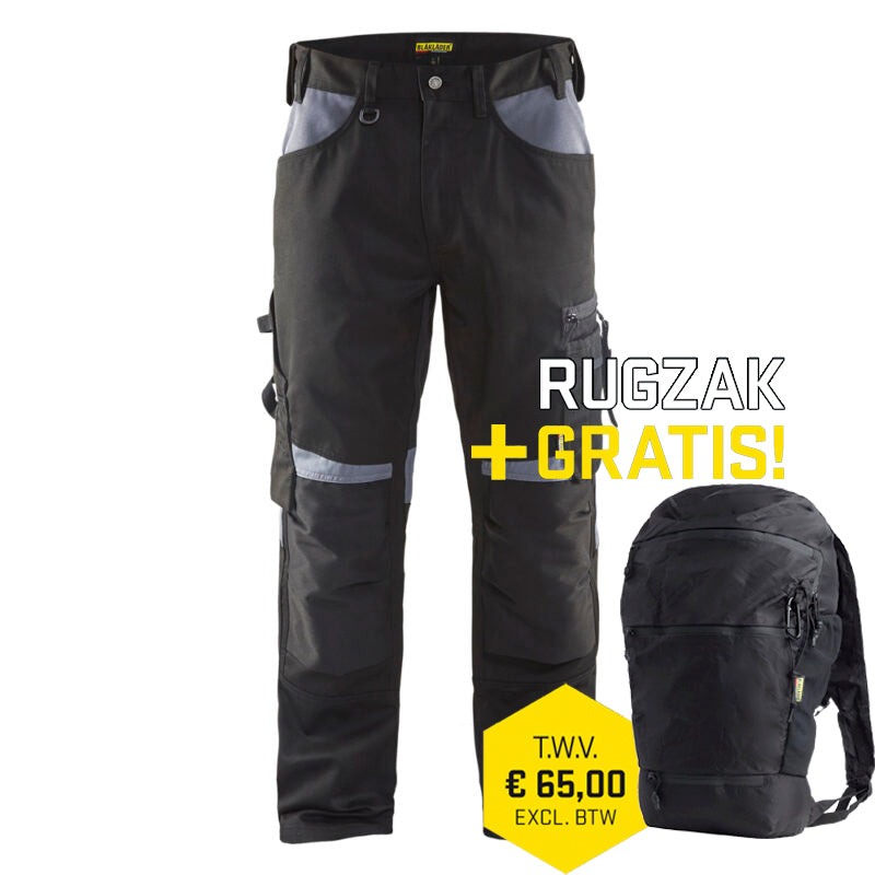 Blaklader werkbroek model 1556 in de kleur zwart en grijs.