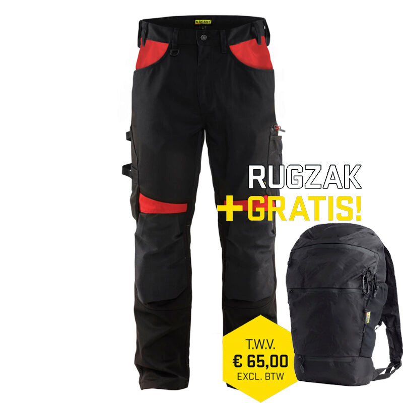 Blaklader werkbroek model 1556 in de kleur zwart en rood.