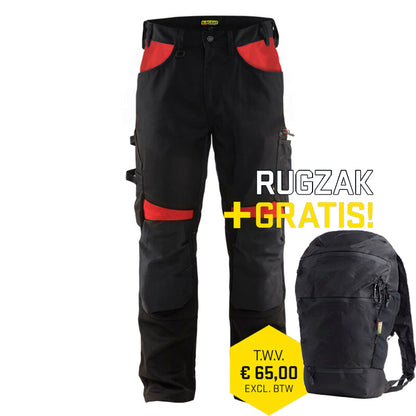 Blaklader werkbroek model 1556 in de kleur zwart en rood.